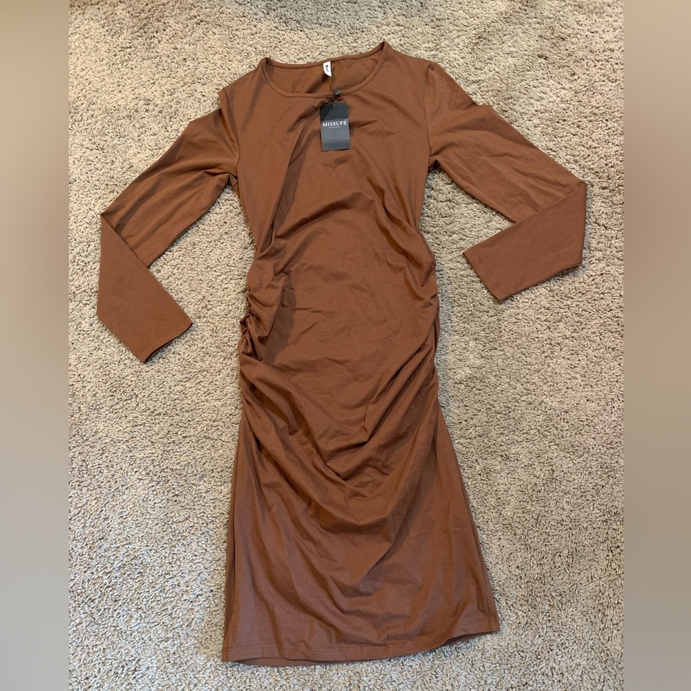 NWT Missufe Brown Ruched Dress Medium
